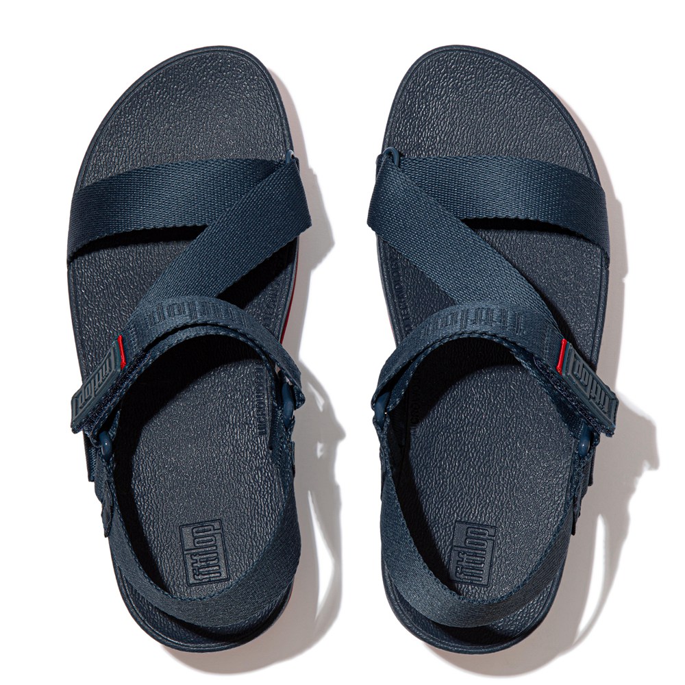 Fitflop Womens Sandals - Surfa Woven Logo Z-strap - Navy - 496-WCKGQB